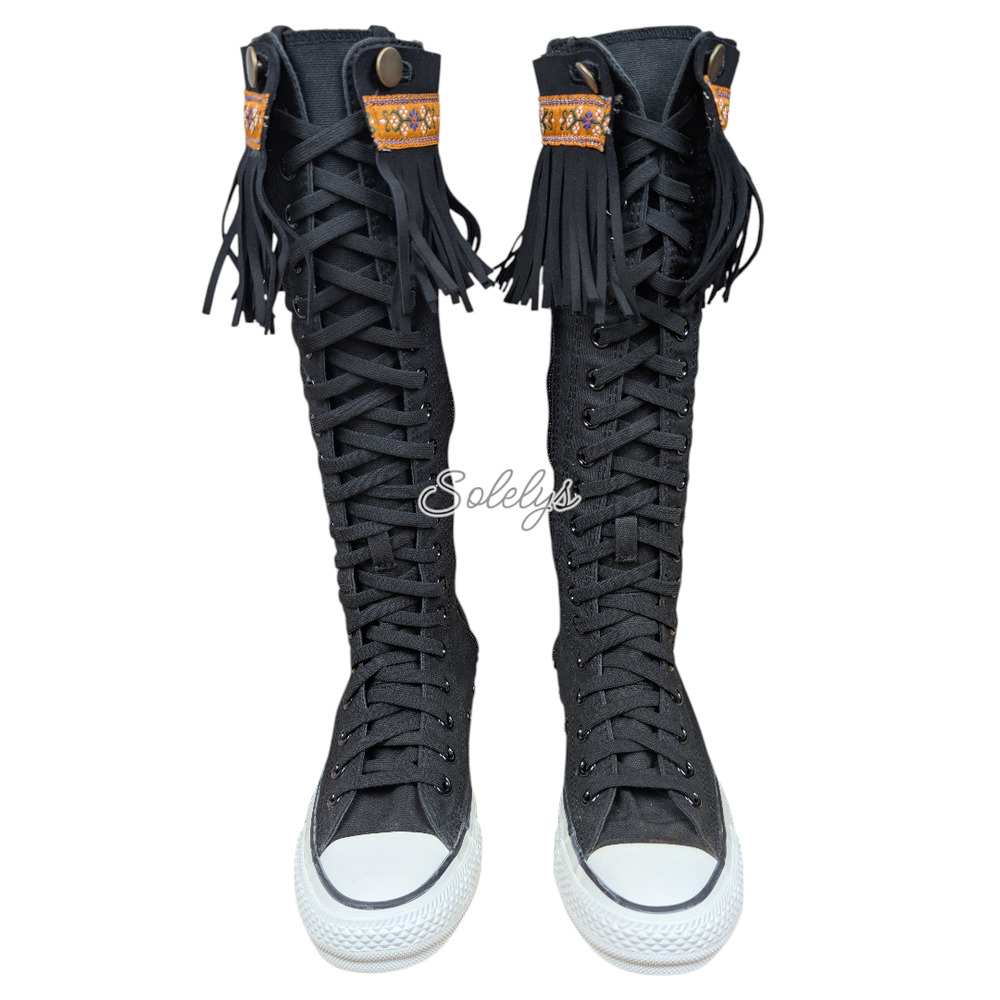 Converse Japan 2009 FriFri XXHI Black Fringe Knee High Sneaker Boot Womens 6